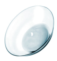 A hybrid lens with a rigid center along with a soft outside edge. A diagram showing an example of the different zones in a multifocal contact lens.